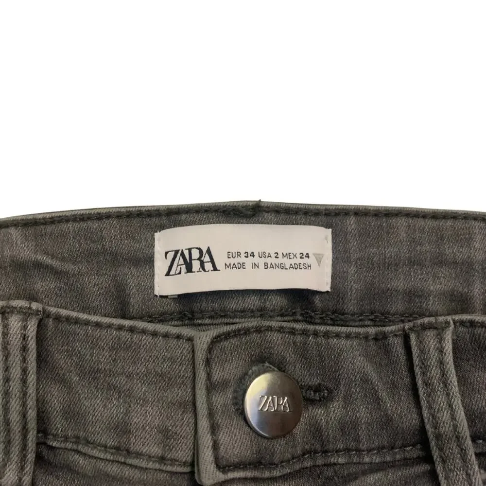 2/$30 ZARA High Waist Washed Out Gray Grey Skinny Jeans 2 Stretch Denim Rocker